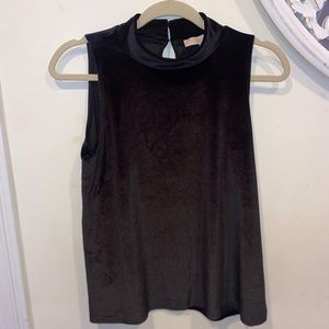 LOFT Black Plush Velvet Velour Mock Neck Sleeveless Swing Top